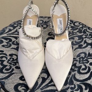 Jimmy Choo White/Ivory Saeda 100 Bridal Mule Crystal